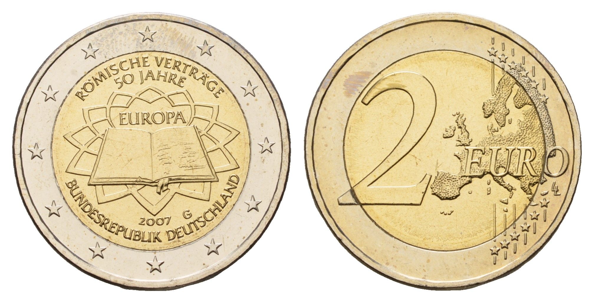 Германия 2 евро 2007 G, 50 лет подписанию Римского договора KM 259 биметалл UNC 1096-2-45