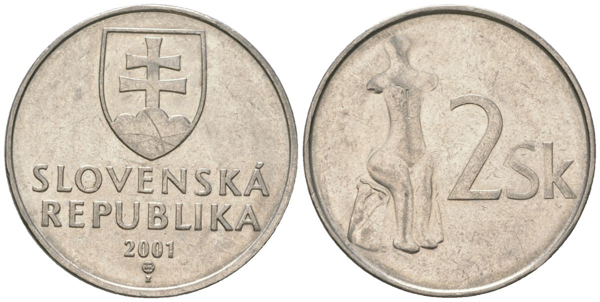 Словакия 2 кроны 2001 MK KM 13 сталь плакировнная никелем aUNC 4586-1225