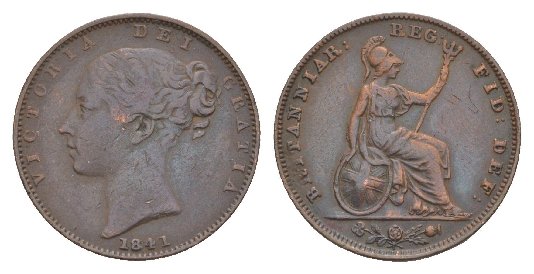 Великобритания 1 фартинг 1841 Виктория (1837-1901) KM 725, Spink 3950 бронза 4658-911