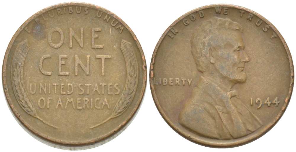 США 1 ЦЕНТ 1944 ЛИНКОЛЬН KM А132 медь цинк 218-149