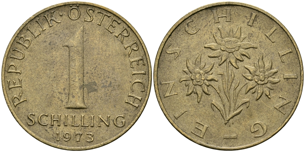 Австрия 1 шиллинг 1973 KM 2886 алюминиевая бронза 94-521