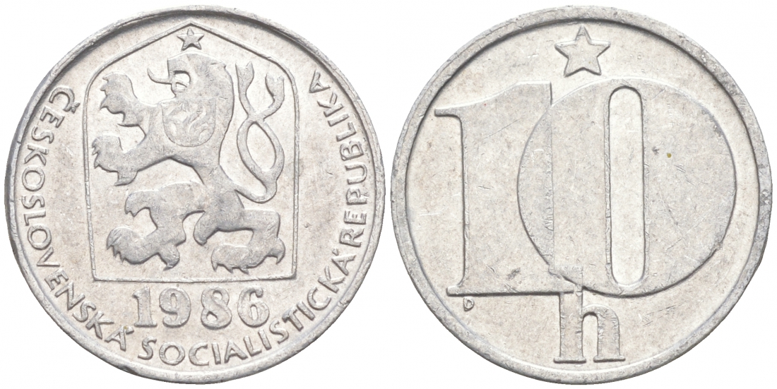 ЧЕХОСЛОВАКИЯ 10 ГЕЛЛЕРОВ 1986 СОЦИАЛИСТИЧЕСКАЯ РЕСПУБЛИКА KM 80 алюминий 44-1037