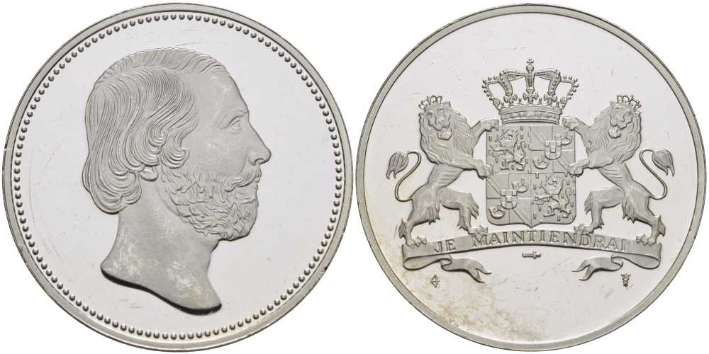 НИДЕРЛАНДЫ МЕДАЛЬ ND СЕРИЯ КОРОЛЕВСКАЯ ДИНАСТИЯ НИДЕРЛАНДОВ, (1817-1890) КОРОЛЬ ВИЛЛЕМ III, ДИАМЕТР 38 ММ., ВЕС 25 ГР. серебро PROOF 1076-9-22