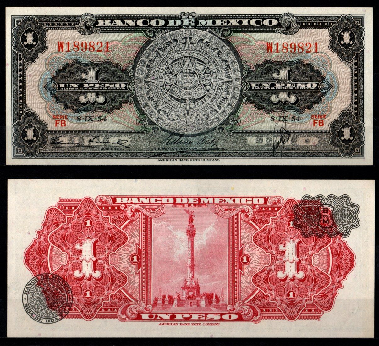 Мексика 1 песо 1954 Pick 56 a бумага aUNC 7198-14-4-1