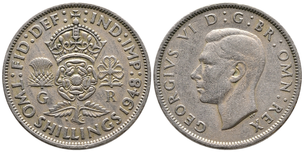 Великобритания 2 шиллинга (флорин) 1948 Георг VI (1936-1952) KM 865, Spink 4102 медно-никель 59-833