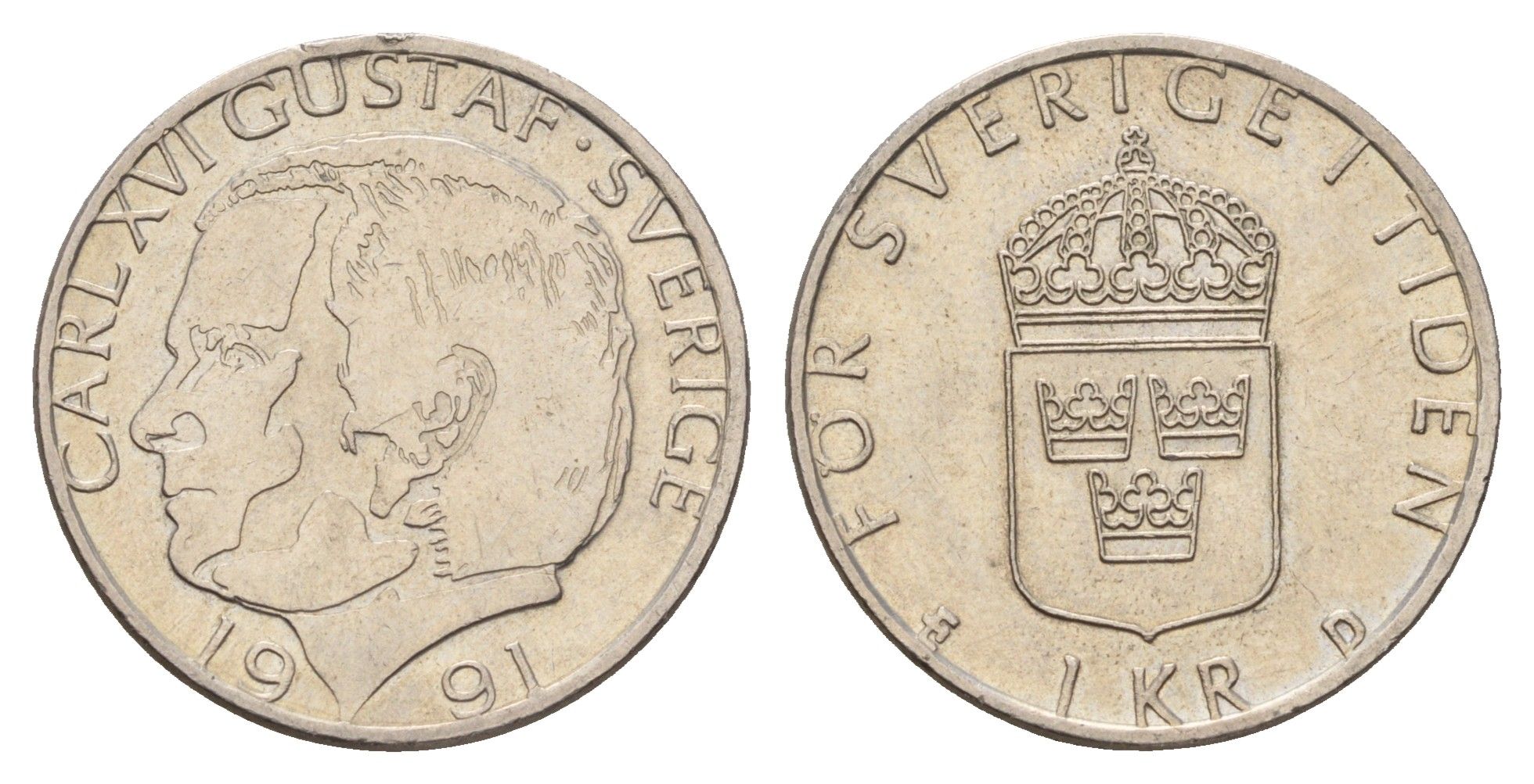 Швеция 1 крона 1991 Карл XVI Густав (1973- ) KM 852a медно-никель 183-315