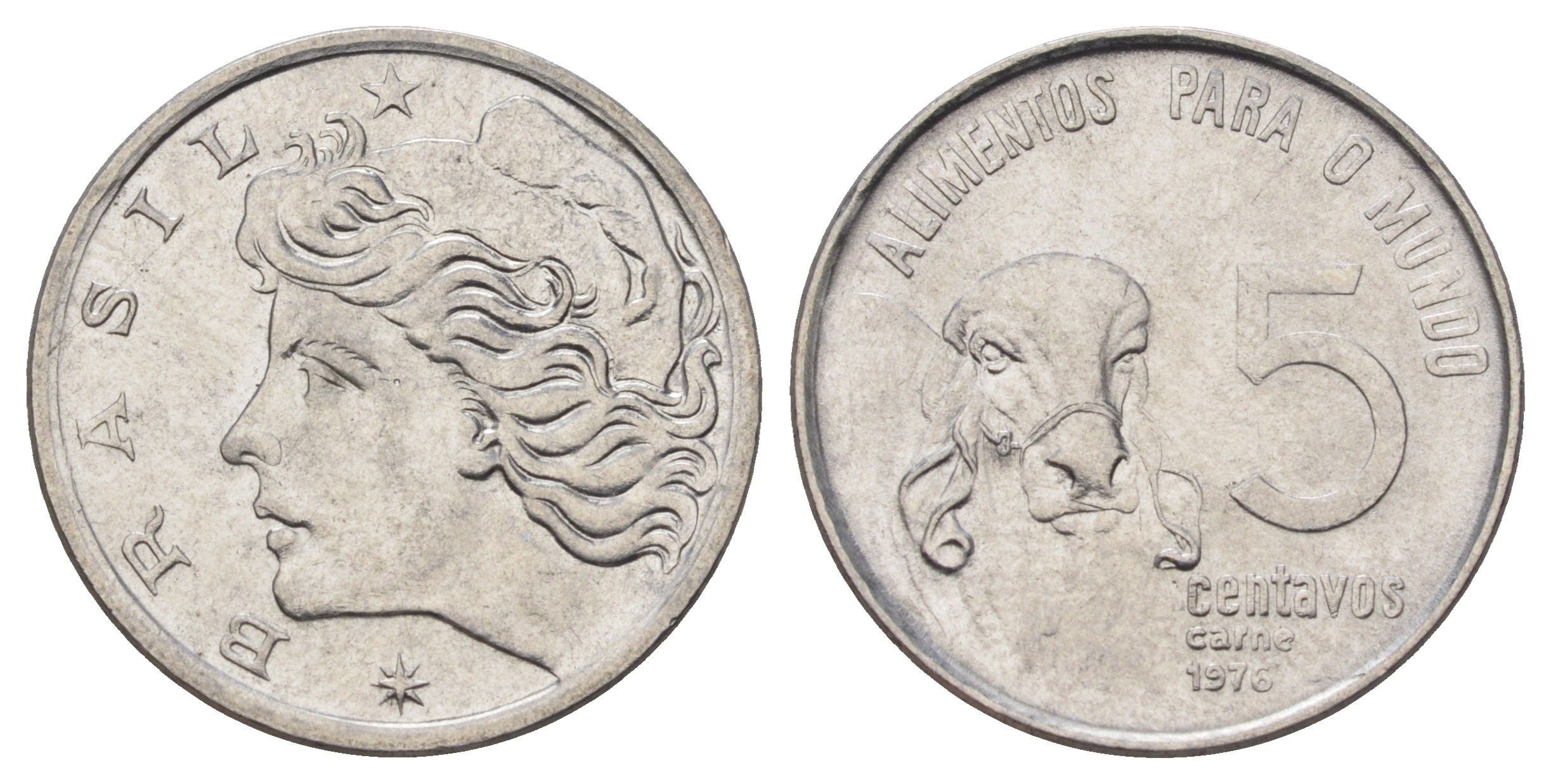 Бразилия 5 сентаво 1976 ФАО - Зебу KM 587 нержавеющая сталь UNC 218-1156