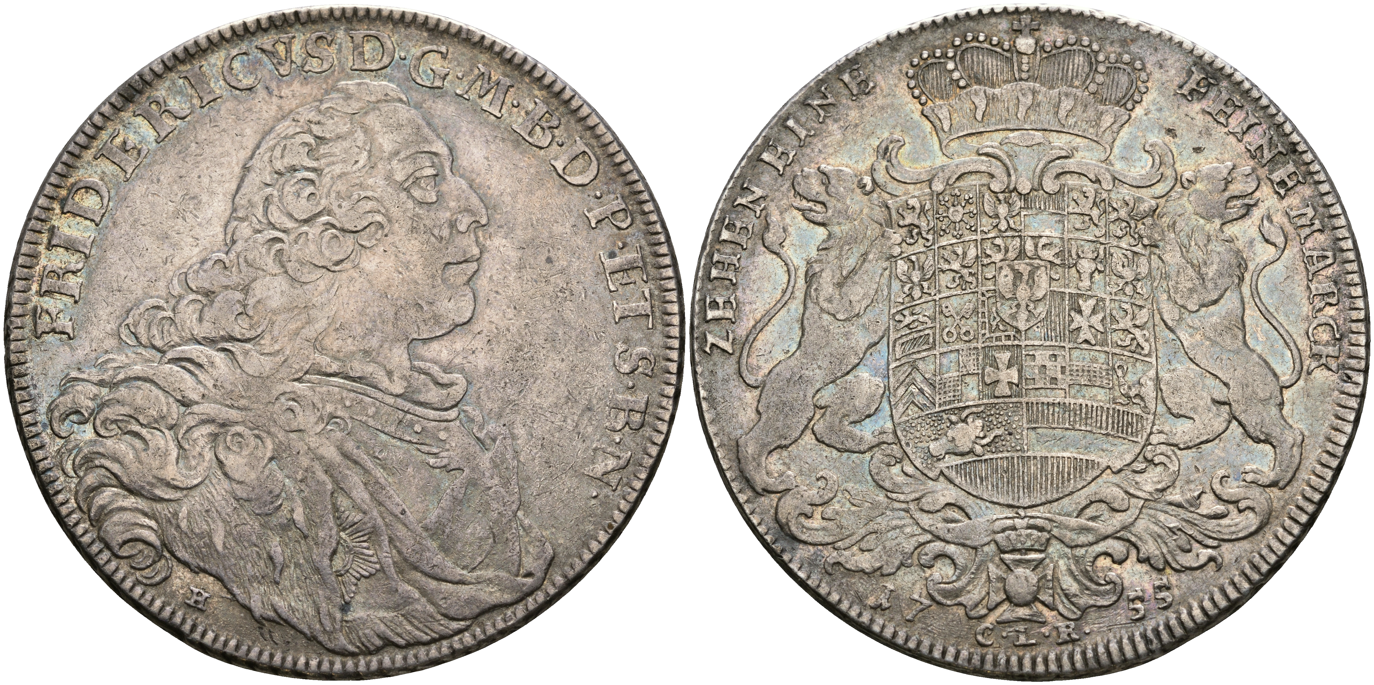 Бранденбург-Байрейт 1 талер 1755 Фридрих III (1735-1763), из коллекции Грубера, аукцион WAG 15, 2000 год Dav. 2035  серебро    10-020-47