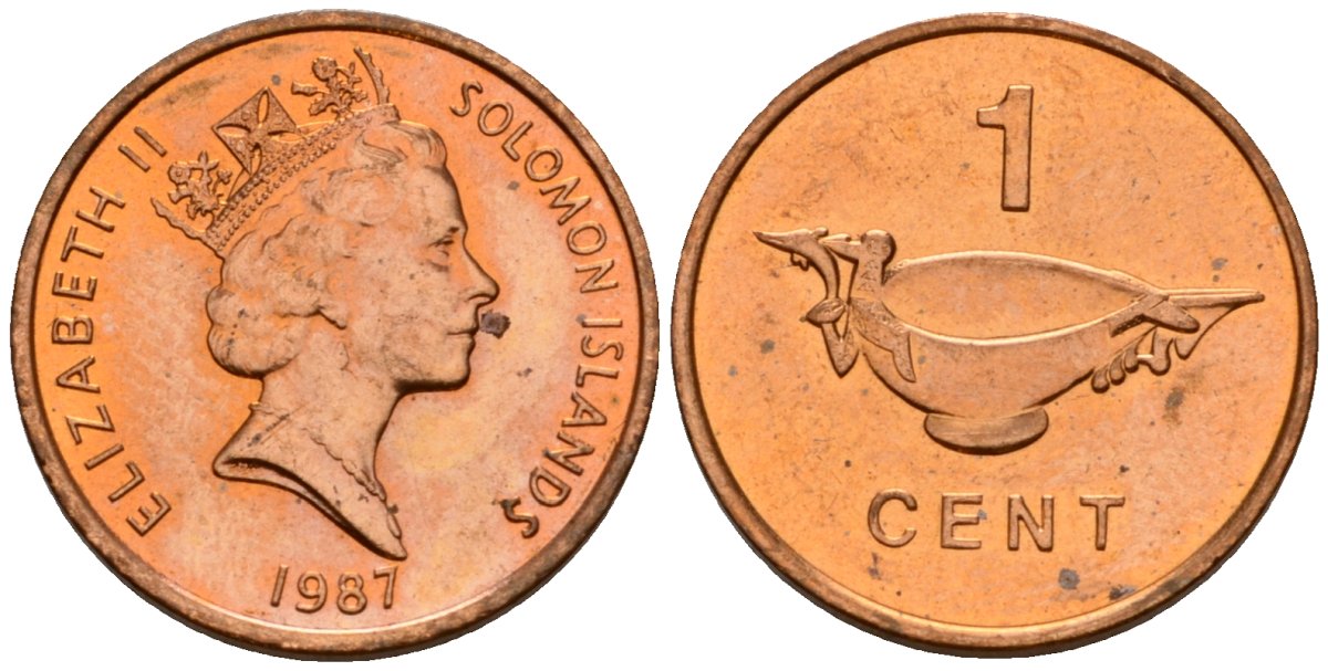 Соломоновы острова 1 цент 1987 Елизавета II (1953-) KM 24 сталь плакированная бронзой aUNC 4602-947