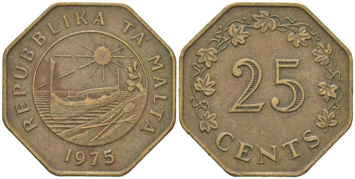 Мальта 25 центов 1975 KM 29 латунь 183-1231