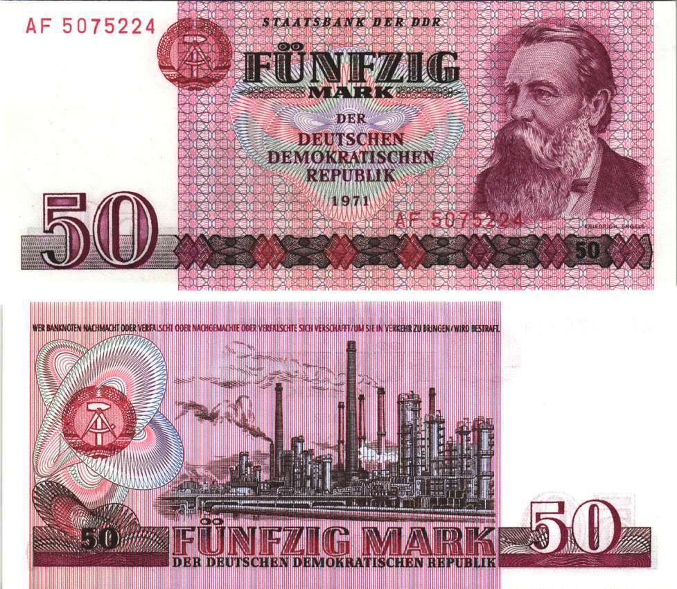 ГДР 50 МАРОК 1971 ФРИДРИХ ЭНГЕЛЬС Pick 30а бумага UNC (ПРЕСС) 8589-7-1-2