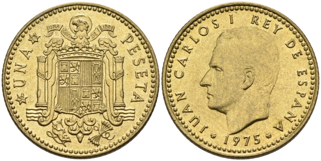 Испания 1 песета 1975 (78) Хуан Карлос I (1975-2014) KM 806 алюминиевая бронза 4571-1143