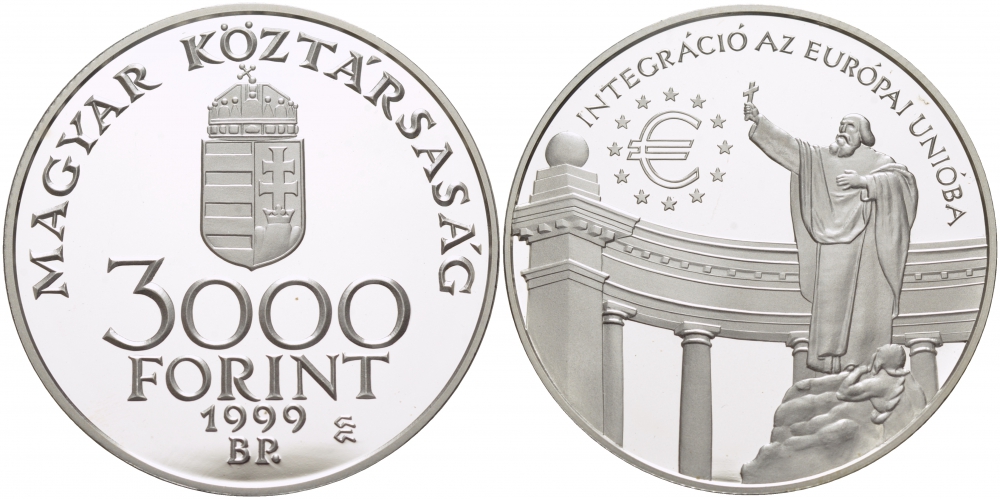 Венгрия 3000 форинтов 1999 интеграция в Европейский Союз KM 735 серебро PROOF 05-091-11