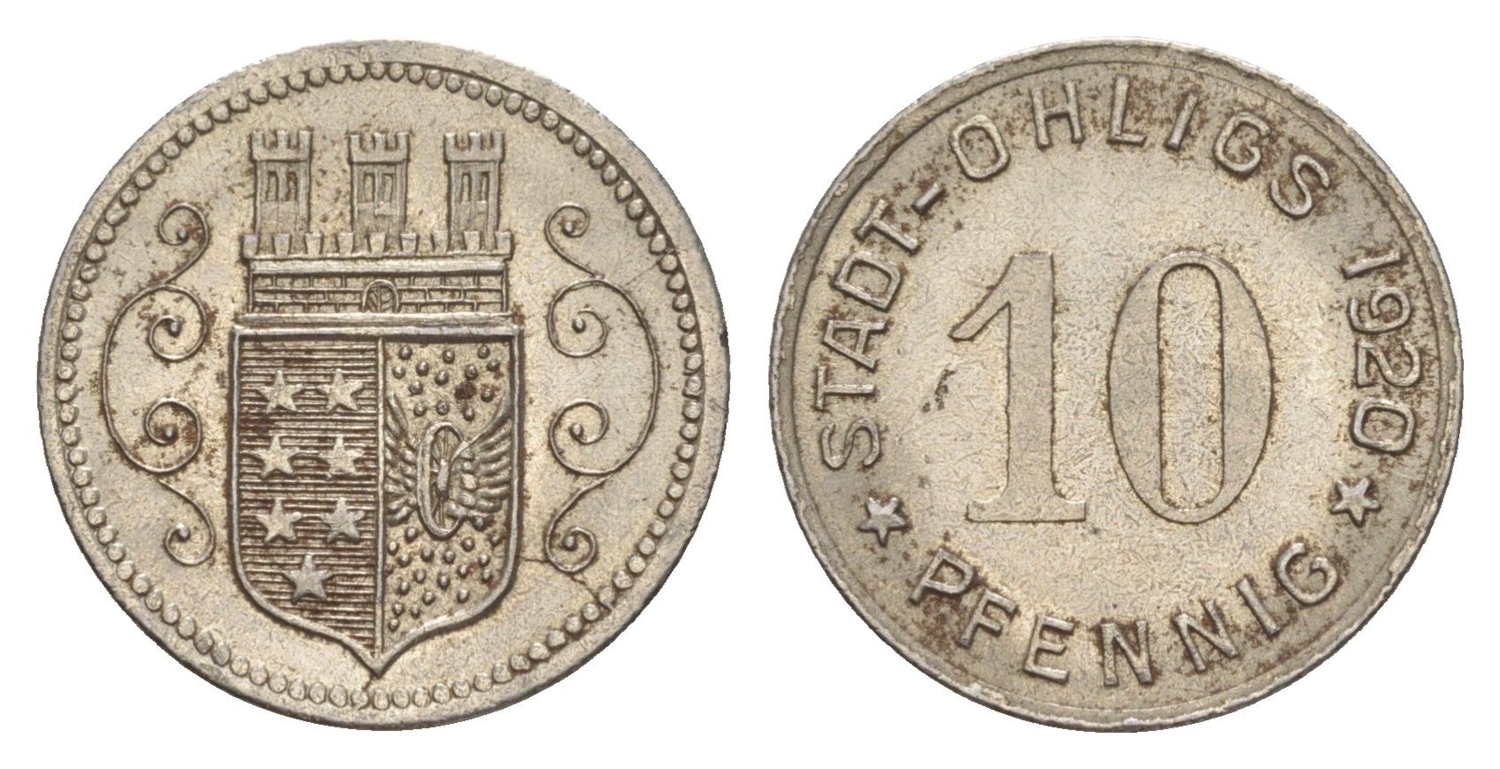 Олигс 10 пфеннигов 1920 Funck 404.4, Men18 24920.2 железо UNC 4636-924