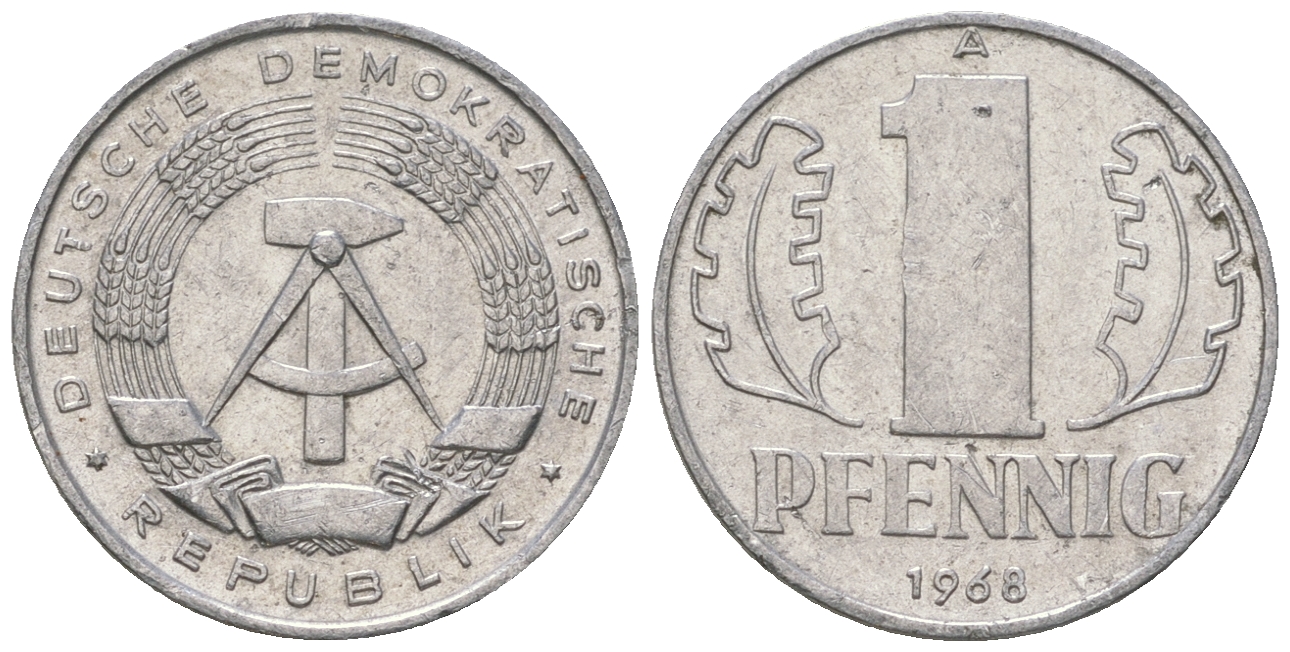 ГДР 1 пфенниг 1968 А КМ 8.1 алюминий 3458-319