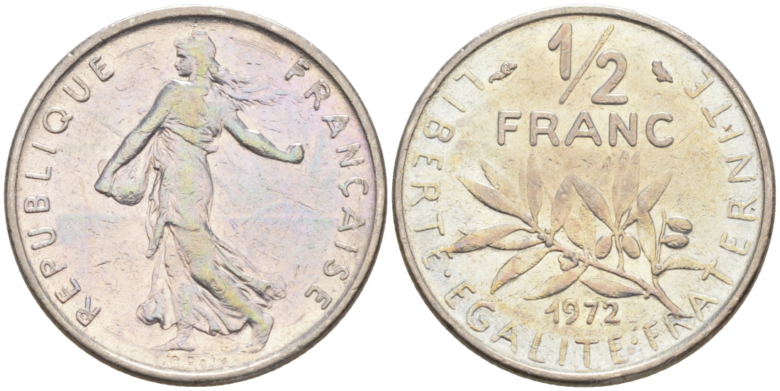 Франция 1/2 франка 1972 сеятель KM 931.1, LE FRANC 198.11 никель 187-122