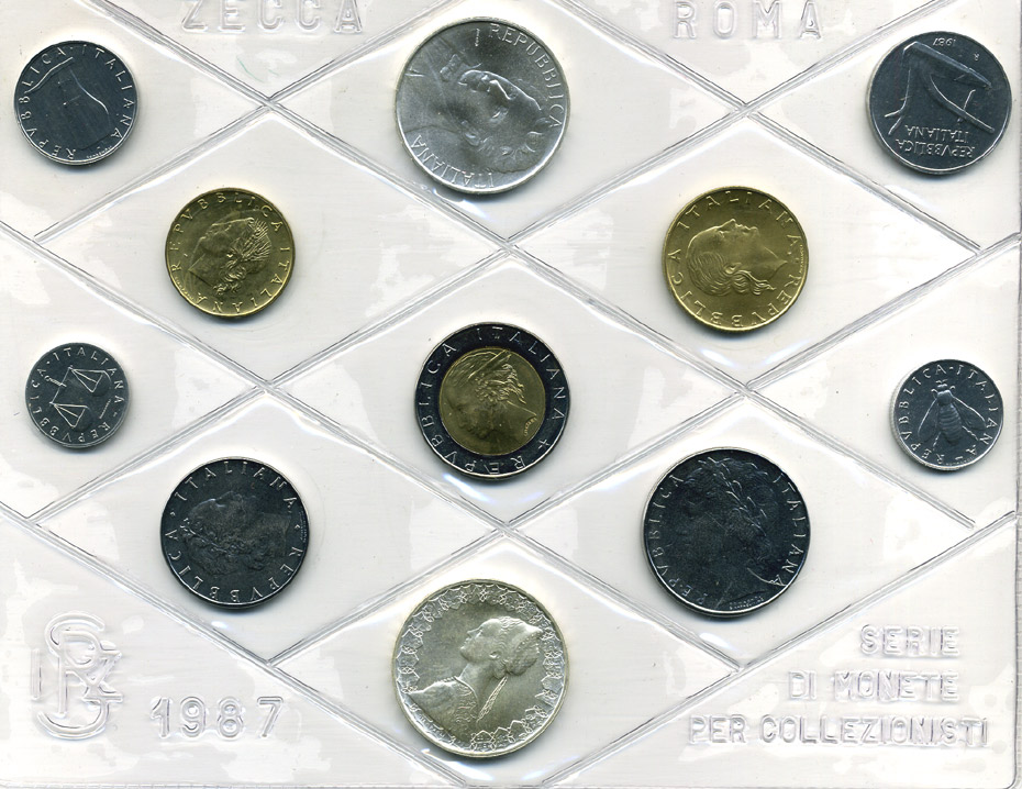 Италия госнабор из 11 монет 1985 150 лет со дня смерти Джакомо Леопарди KM MS 18 серебро UNC 7-5-1-2