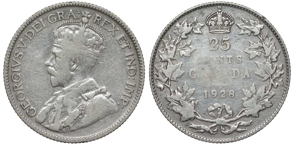 Канада 25 центов 1928 Георг V (1910-1936) KM 24а серебро    4573-212