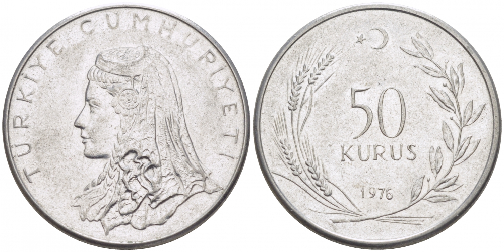 Турция 50 курушей 1976 Анатолийская невеста KM 899 нержавеющая сталь 4529-1225