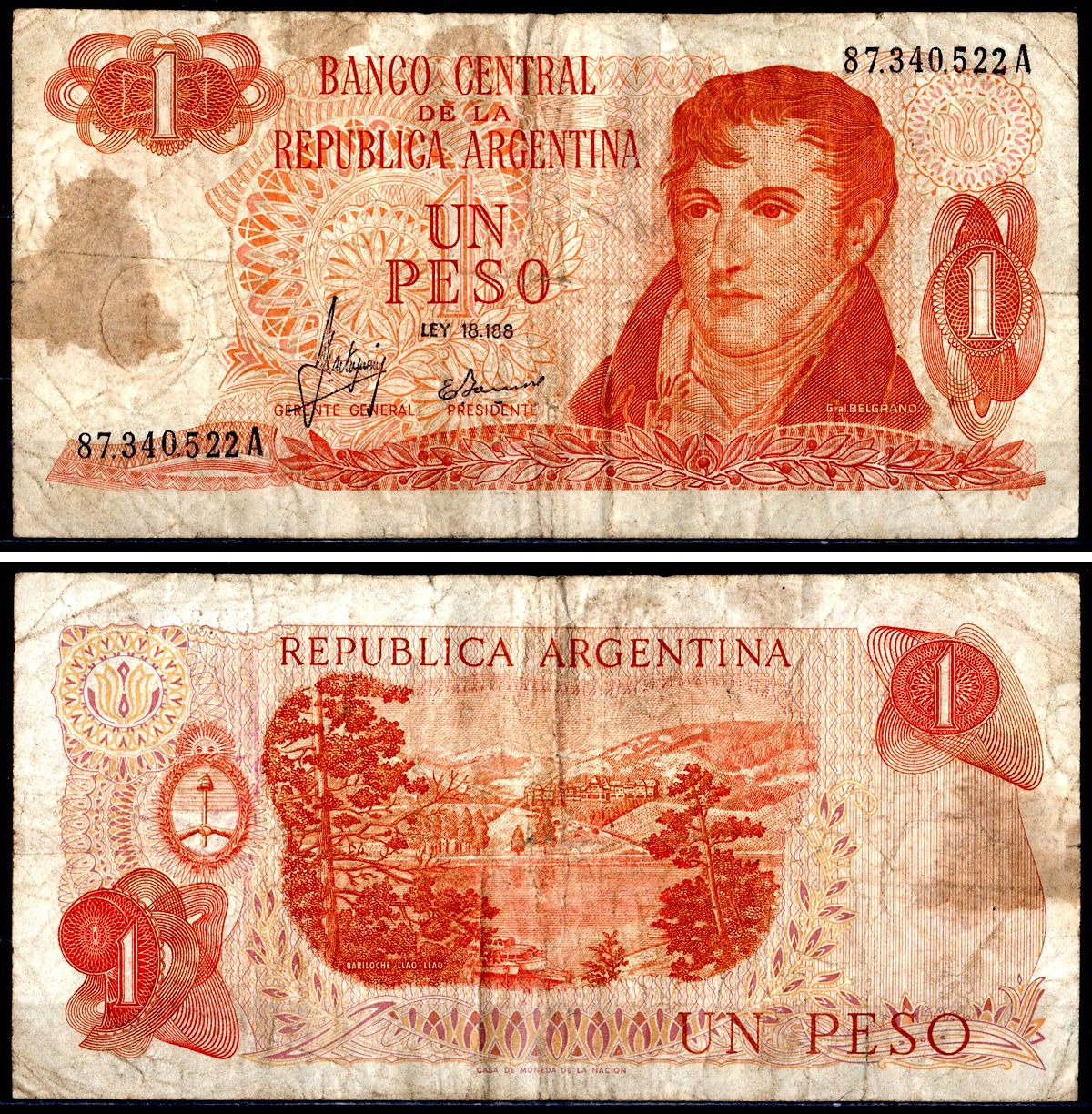 Аргентина 1 песо ND (1970-1973) Pick 287(1) бумага 3295-92-1-2