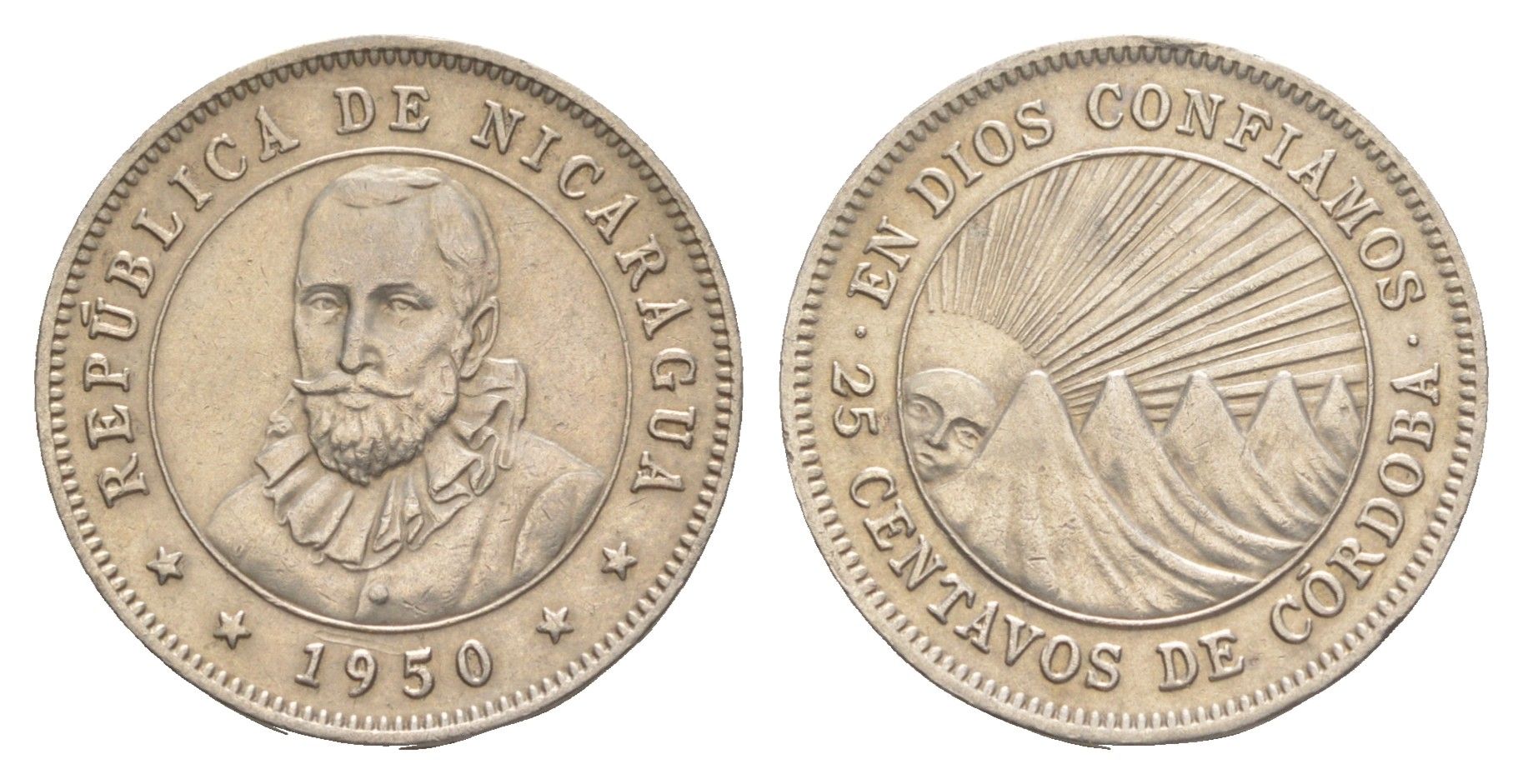 Никарагуа 25 сентаво 1950 KM 18.1 медно-никель 4641-241