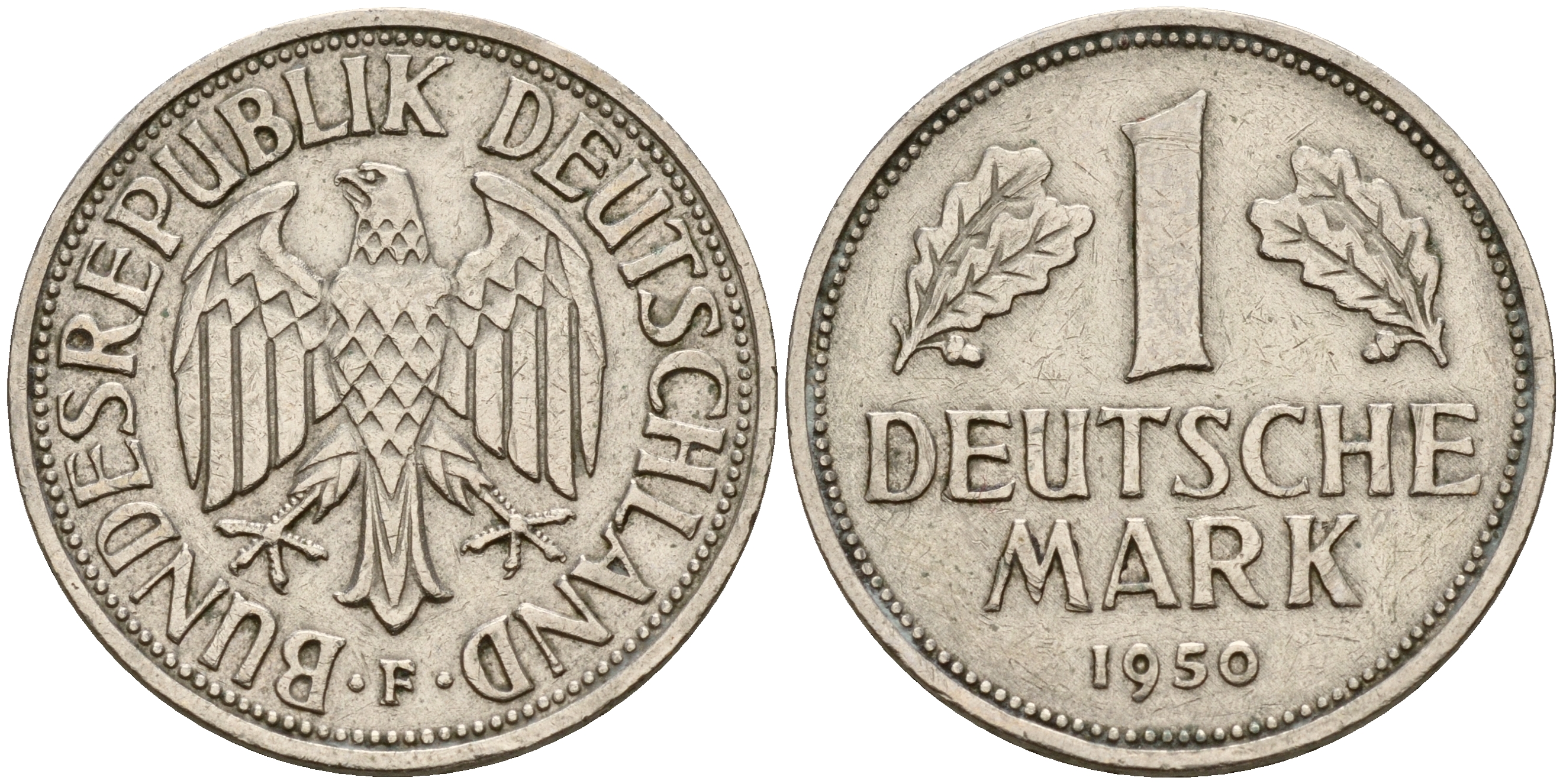 ФРГ 1 марка 1950 F KM 110, J. 385 медно-никель    4601-844