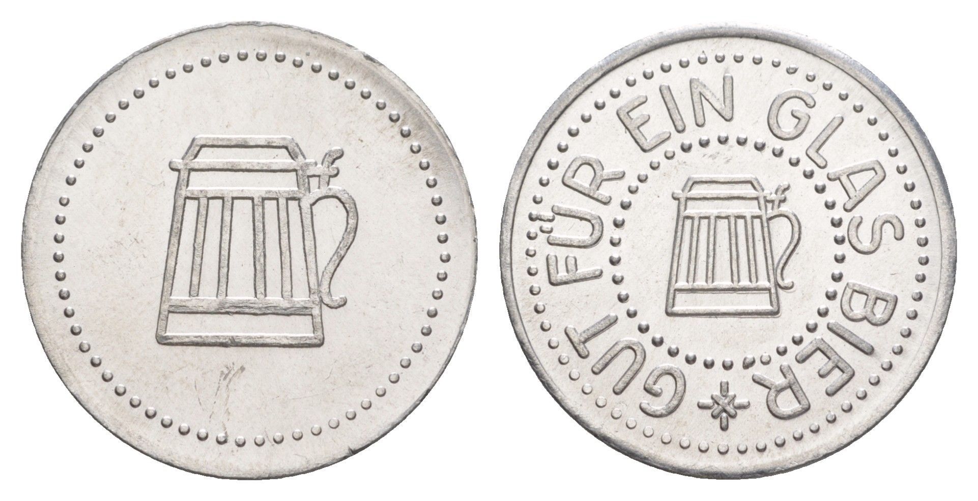 Германия жетон в 1 "стакан пива" ND диаметр 24 мм, вес 1,1 гр алюминий UNC 4638-844