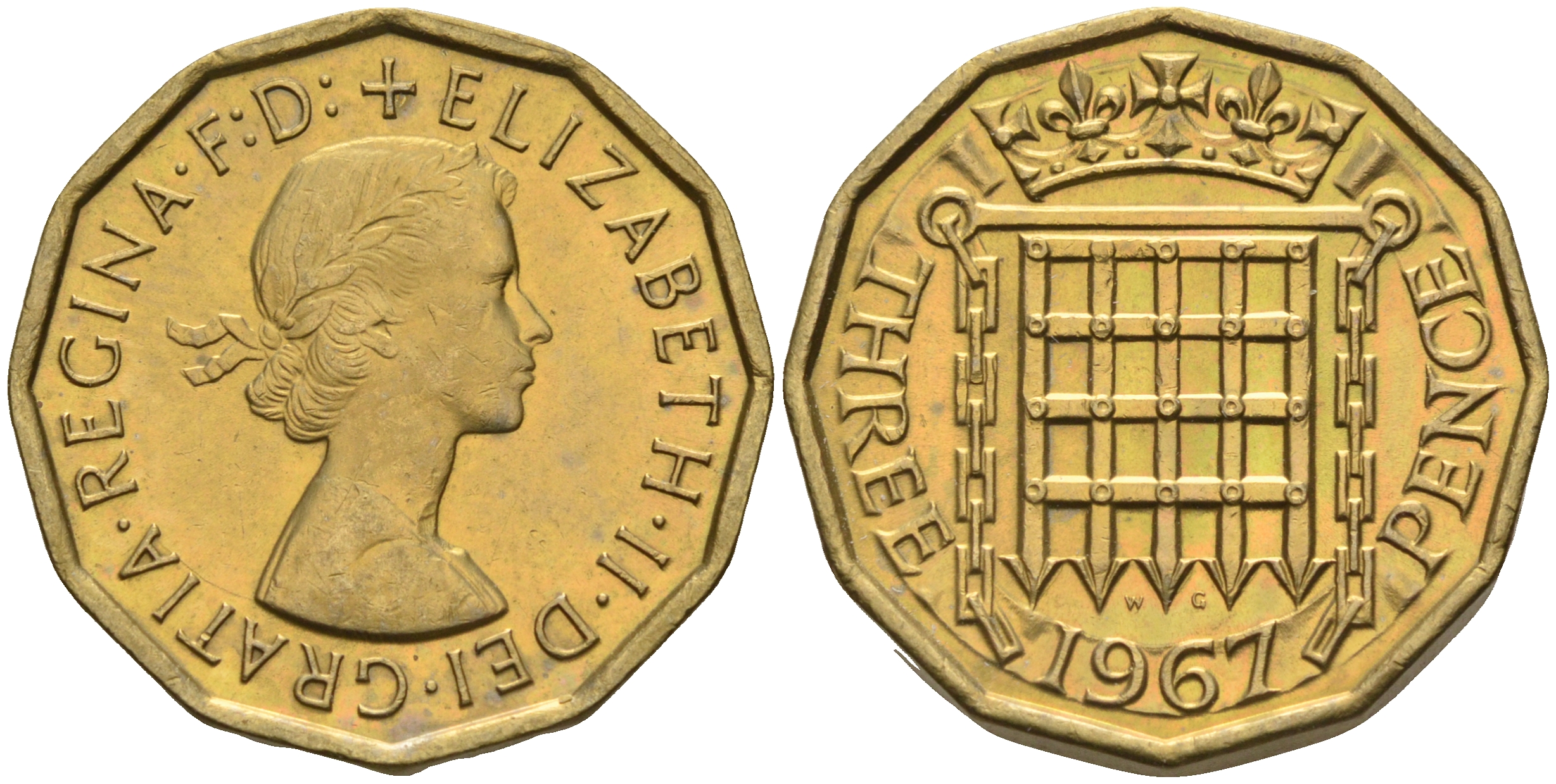 Великобритания 3 пенса 1967 Елизавета II (1952-2022) KM 900, Spink 4153 никель латунь 4592-427