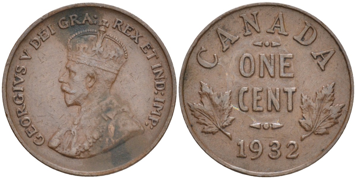 Канада 1 цент 1932 Георг V (1910-1936) KM 28 бронза 192-323