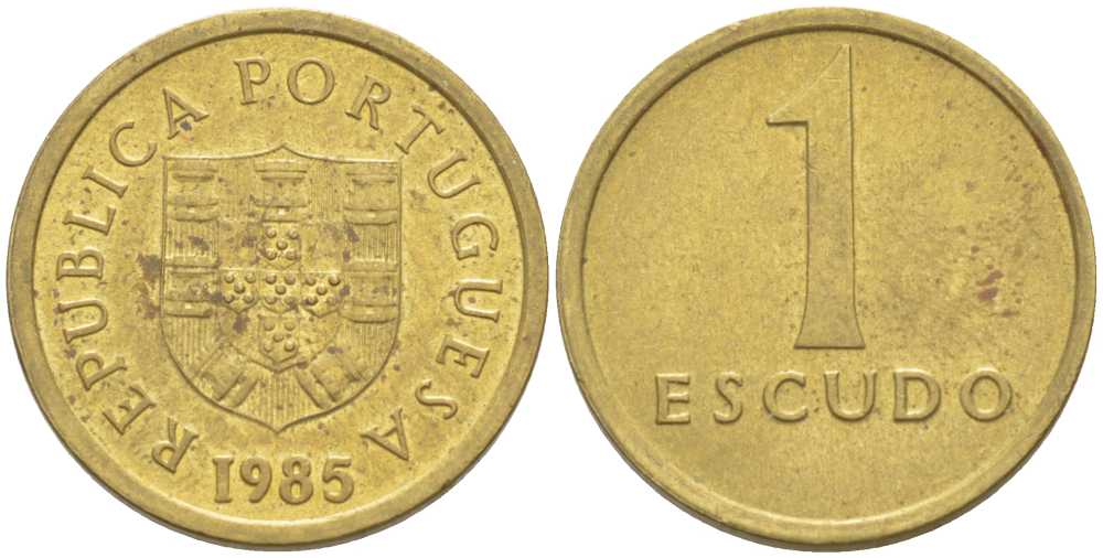 ПОРТУГАЛИЯ 1 ЭСКУДО 1985 KM 614 никель латунь 211-1152