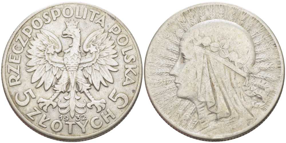 ПОЛЬША 5 ЗЛОТЫХ 1932 ЯДВИГА, ЛОНДОНСКИЙ МОНЕТНЫЙ ДВОР KM 21 серебро 5010-1124