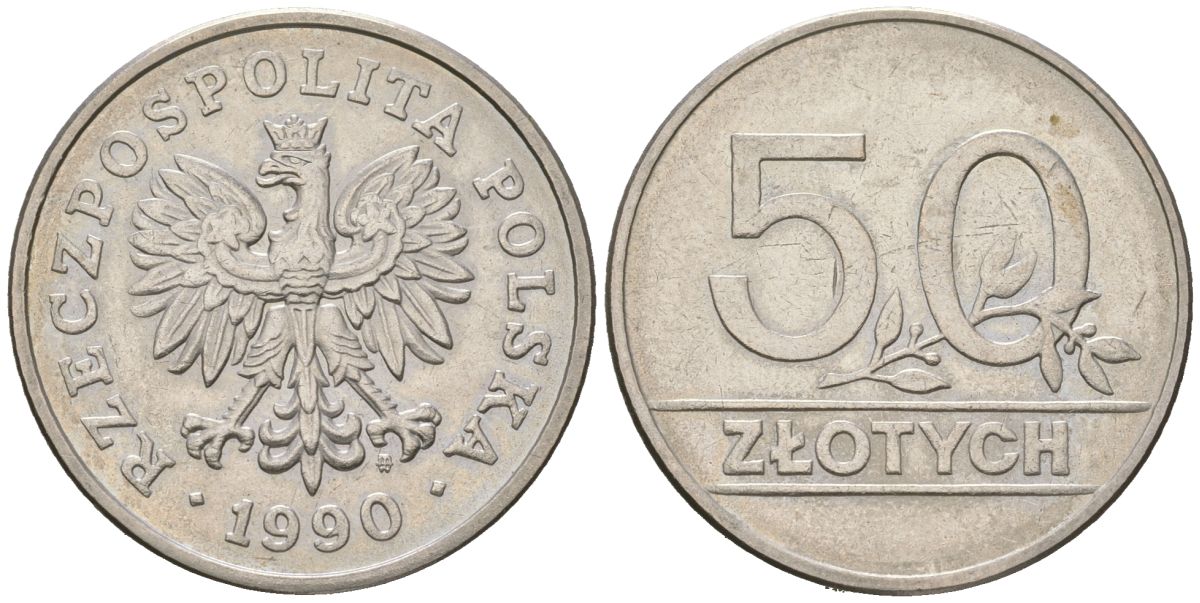 Польша 50 злотых 1990 KM 281 медно-никель UNC 4448-131