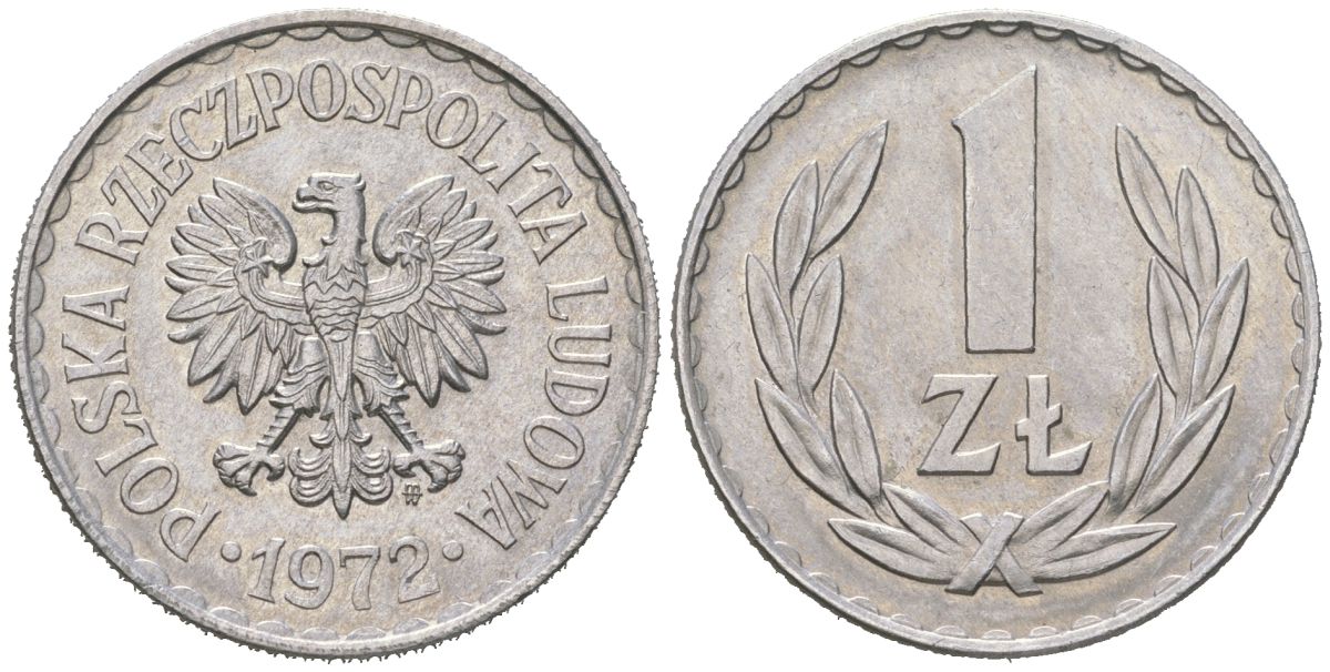 Польша 1 злотый 1972 Y 49.1 алюминий UNC 94-827