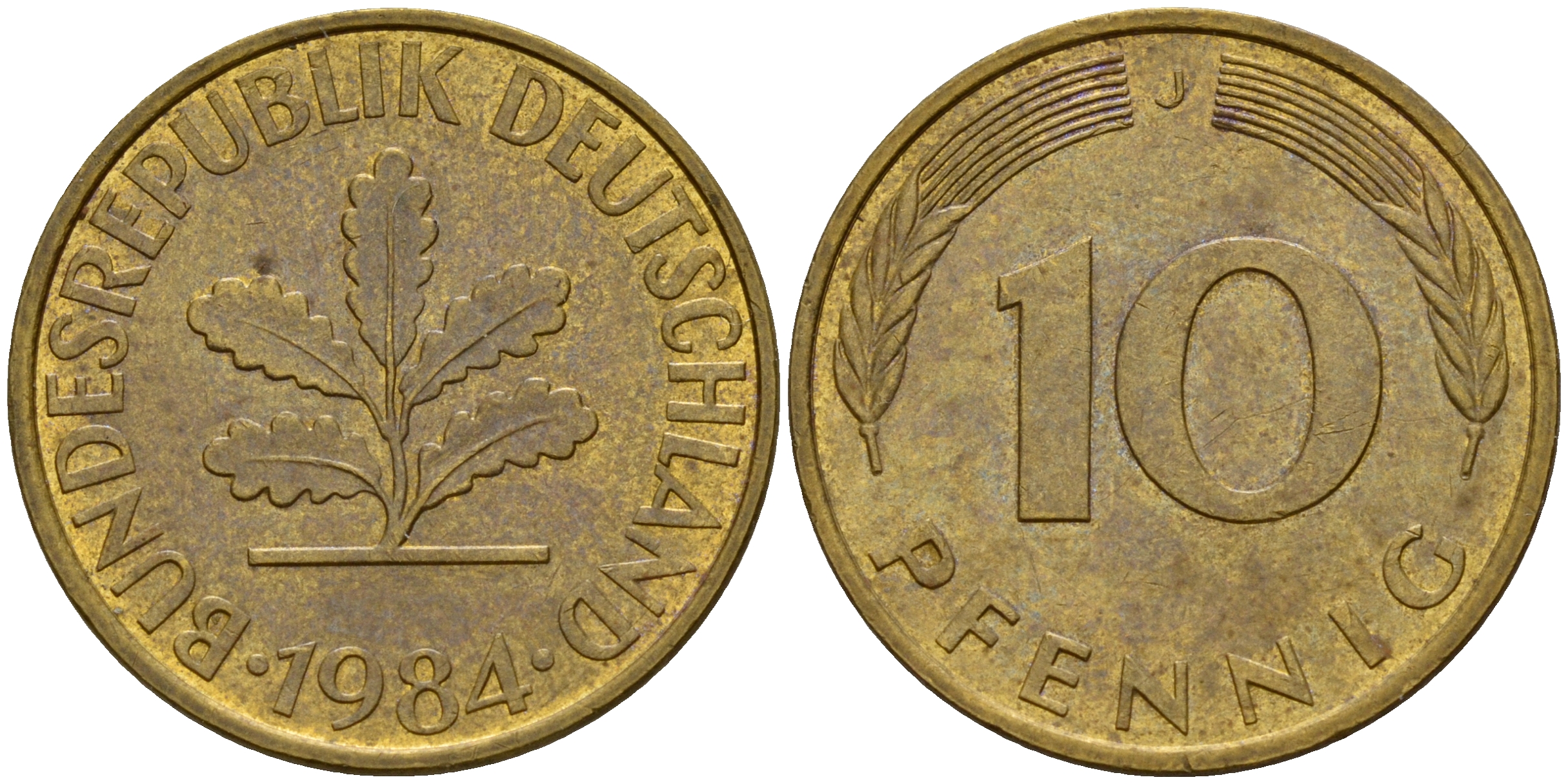 ФРГ 10 пфеннигов 1984 J J. 383, KM 108 сталь плакированная латунью    4603-534