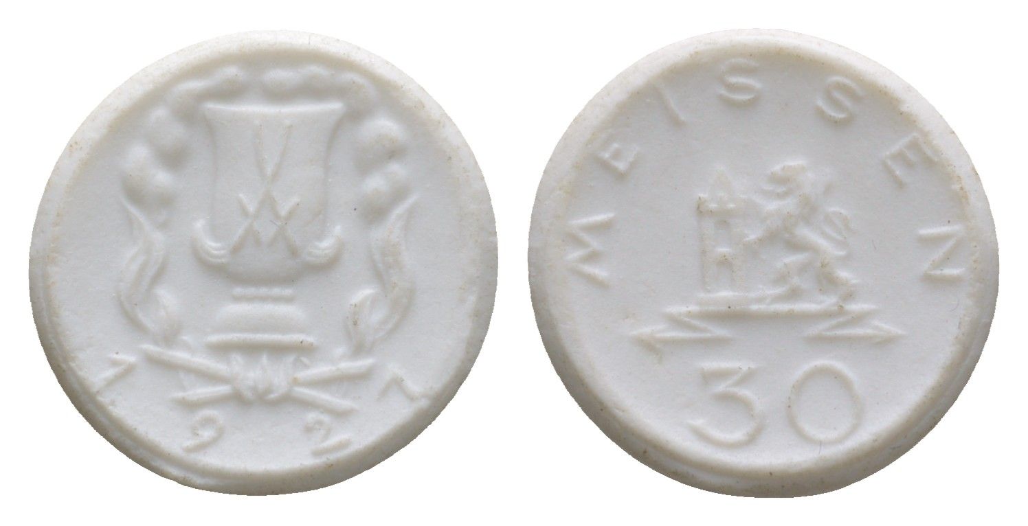 Майсен 30 пфеннигов 1921 Men05 16521.5, Men18 20725.5, Scheuch 168n фарфор 08-514