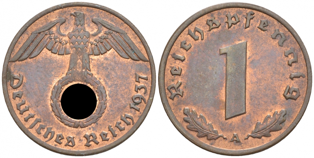 ГЕРМАНИЯ 1 РЕЙХСПФЕННИГ 1937 A J 361, KM 89 бронза aUNC 73-229