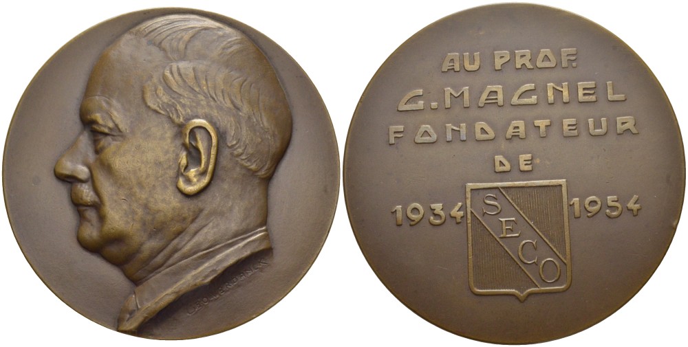 Бельгия медаль 1954 20 лет со дня основания Seco, основатель профессор С. Macnel, медальер Geo Verbanck, диаметр 70 мм, бронза 3-5-2-09