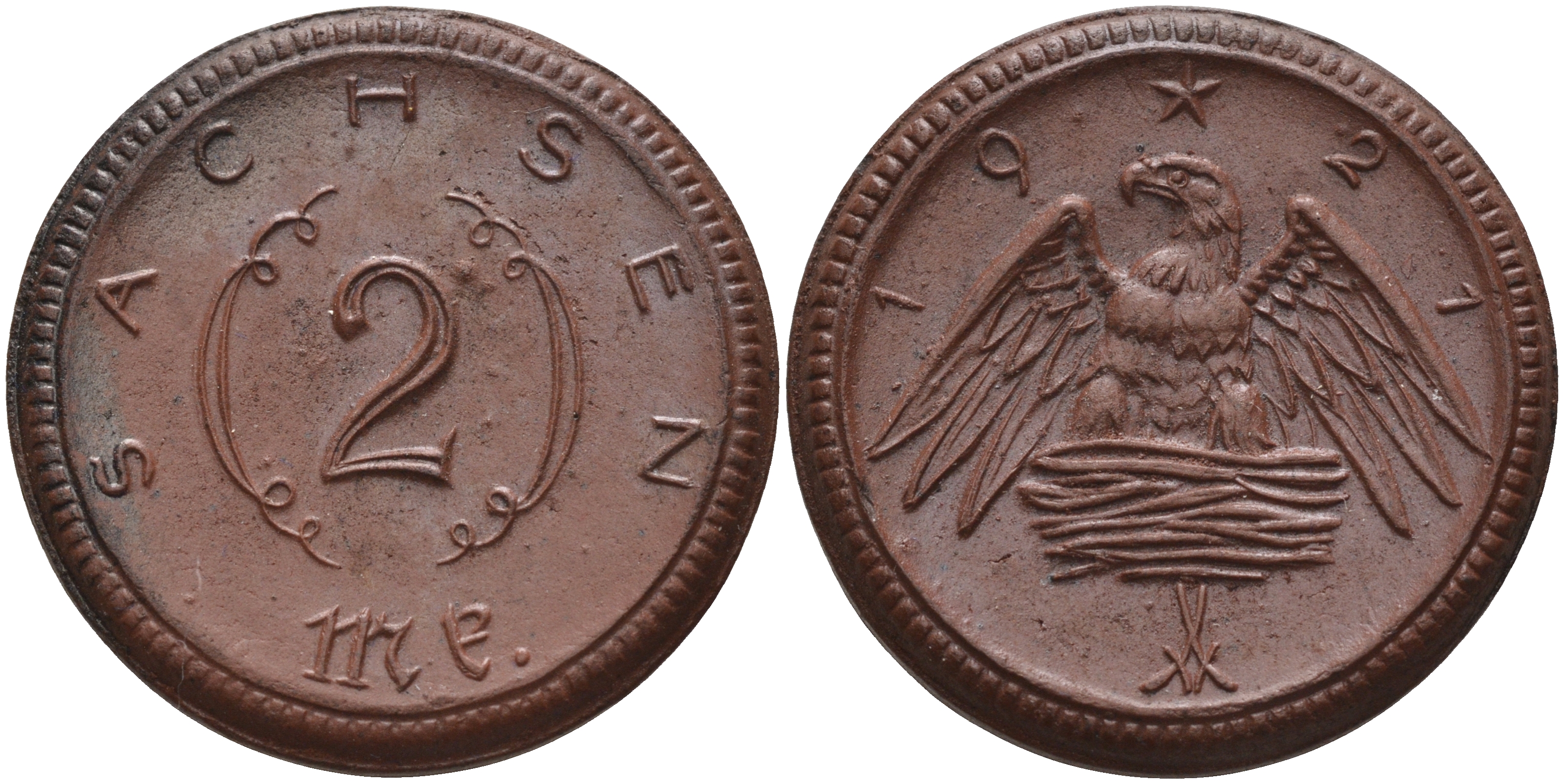 Саксония 2 марки 1921 J. N 56 фарфор 1094-1-83