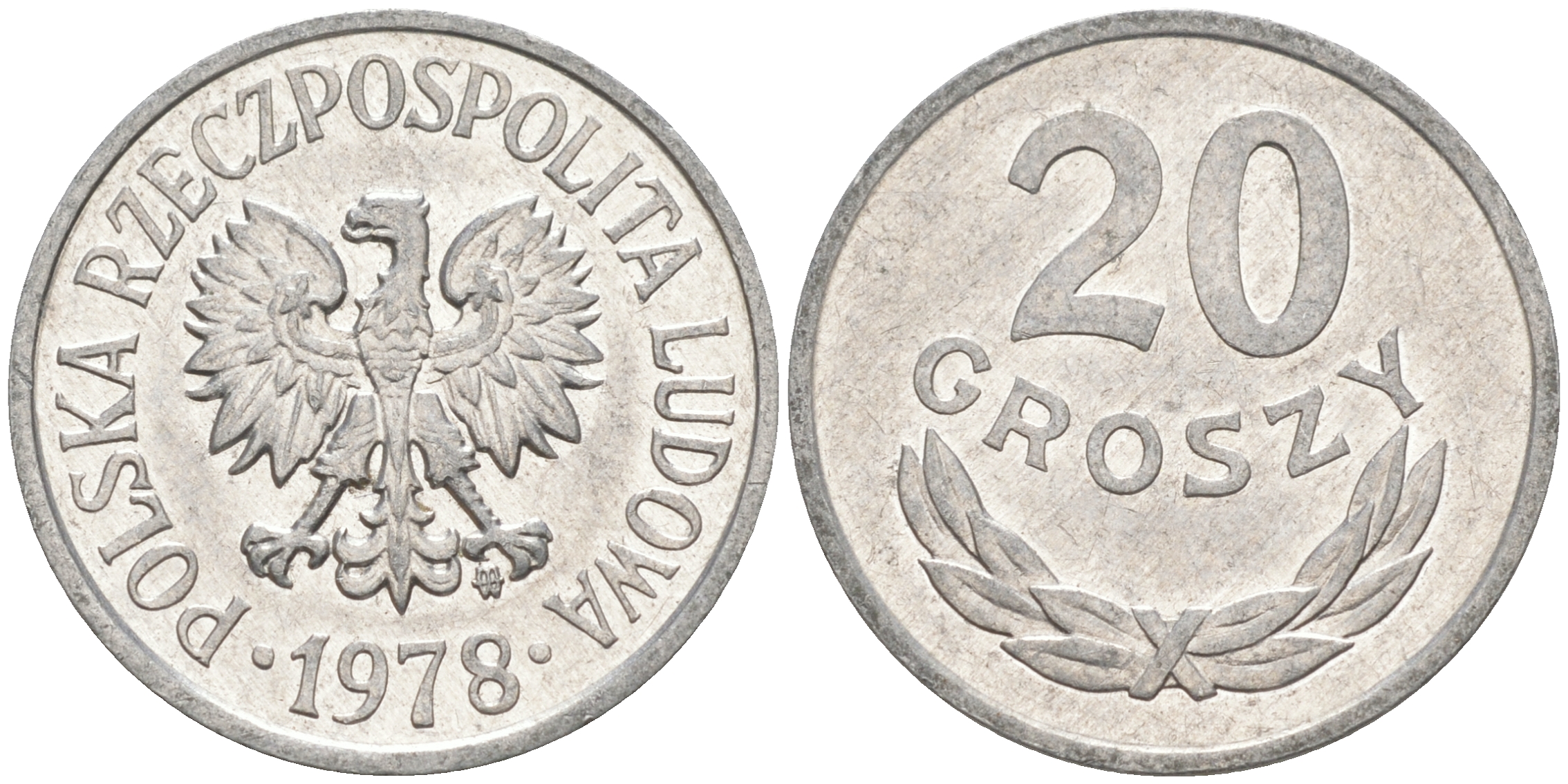 ПОЛЬША 20 ГРОШЕЙ 1978 MW KM A47 алюминий XF 188-758