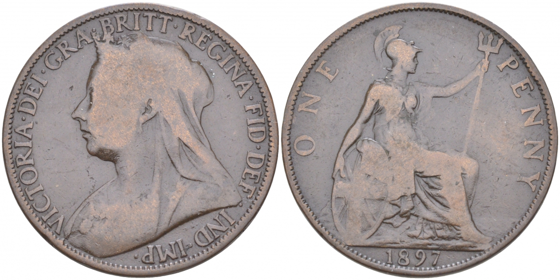 Великобритания 1 пенни 1897 Виктория (1837-1901) KM 790, Spink 3961 бронза 69-141