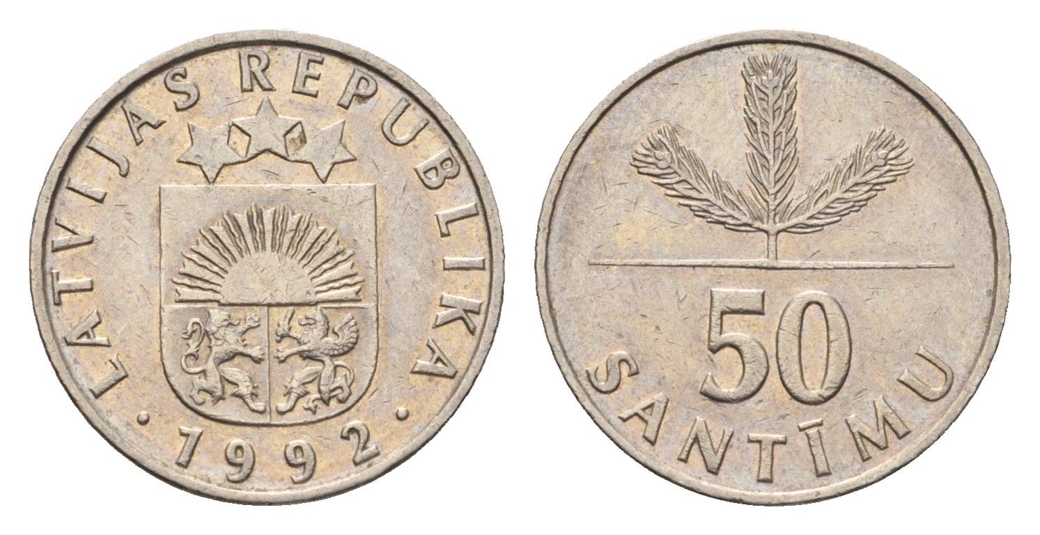 Латвия 50 сантимов 1992 KM 13 медно-никель 4689-758