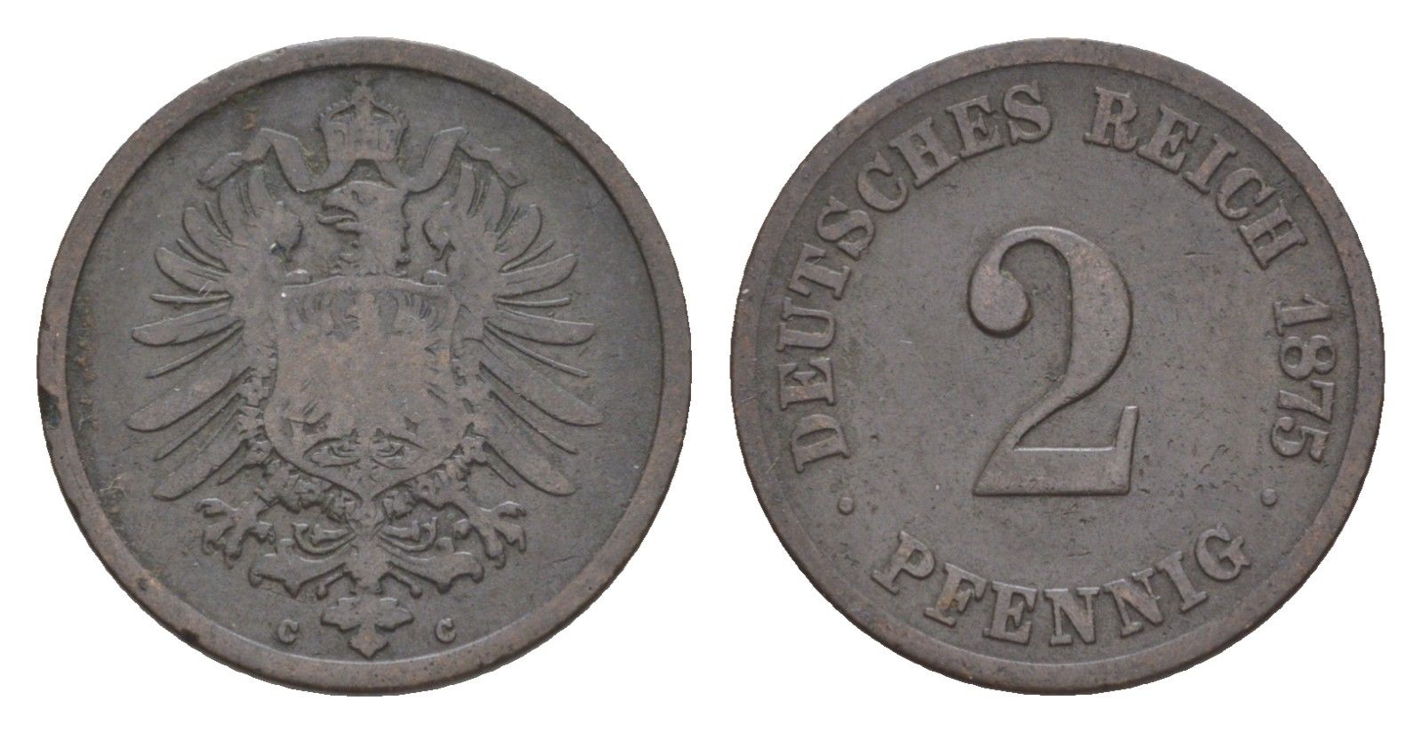 Германия 2 пфеннига 1875 C, Вильгельм I (1871-1888) KM 2, J. 2, Weege 3 медь 4639-1161
