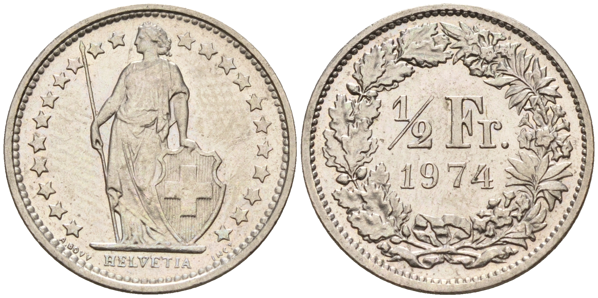 Швейцария 1/2 франка 1974  KM 23a.1 медно-никель    4160-1166