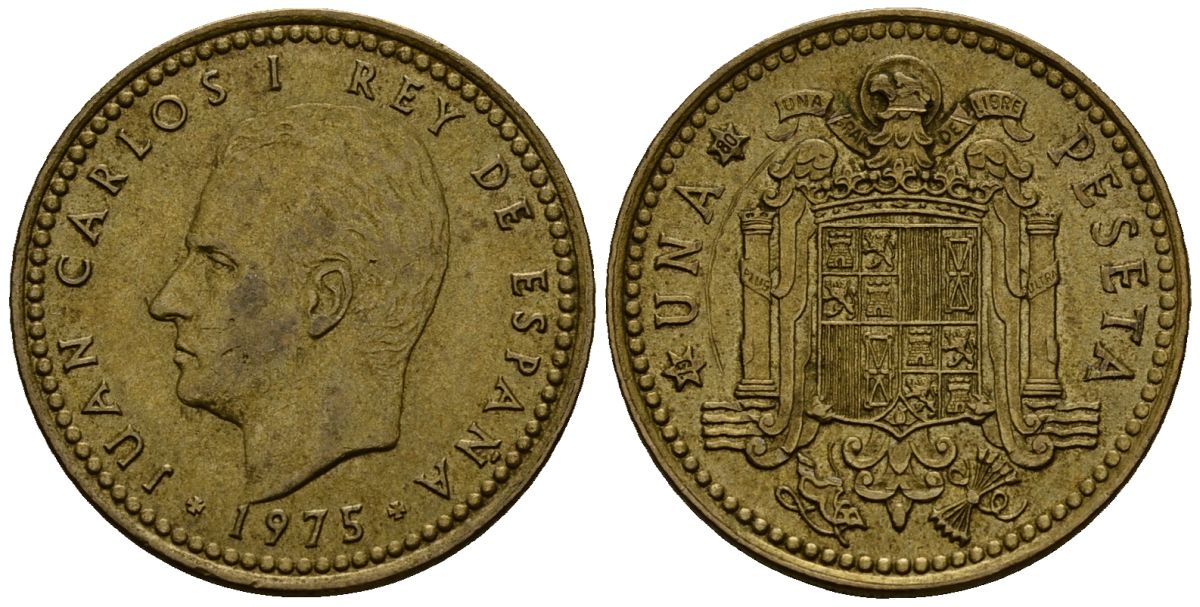 Испания 1 песета 1975 Хуан Карлос I (1975-2014) KM 806 алюминиевая бронза 4176-354