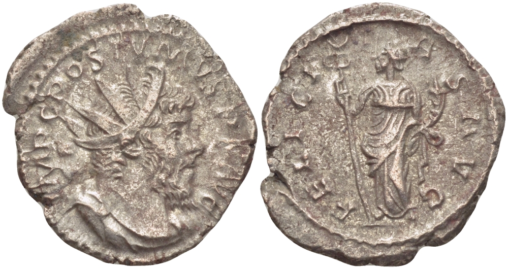 Римская Империя (императоры в Галлии) антониниан 260 - 269 Постум. IMP C POSTVMVS P F AVG / FELICITAS AVG, Фелицитата с кадуцием и рогом Изобилия, Колония Агриппины, Good Very fine RIC 58 биллон 1073-13-14