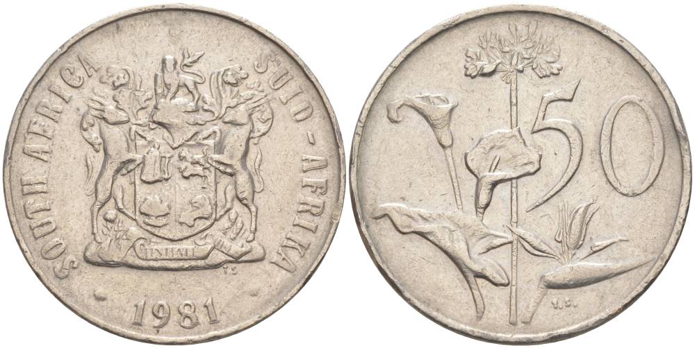 ЮАР 50 центов 1981 Зантедеския Эллиота (калла), герб KM 87 никель 4545-814