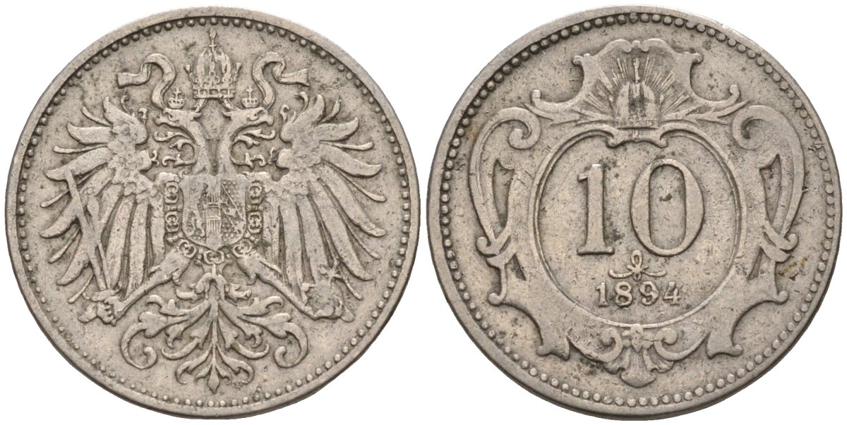 Австрия 10 геллеров 1894 Франц Иосиф I (1848-1916) KM 2802 никель 4585-132