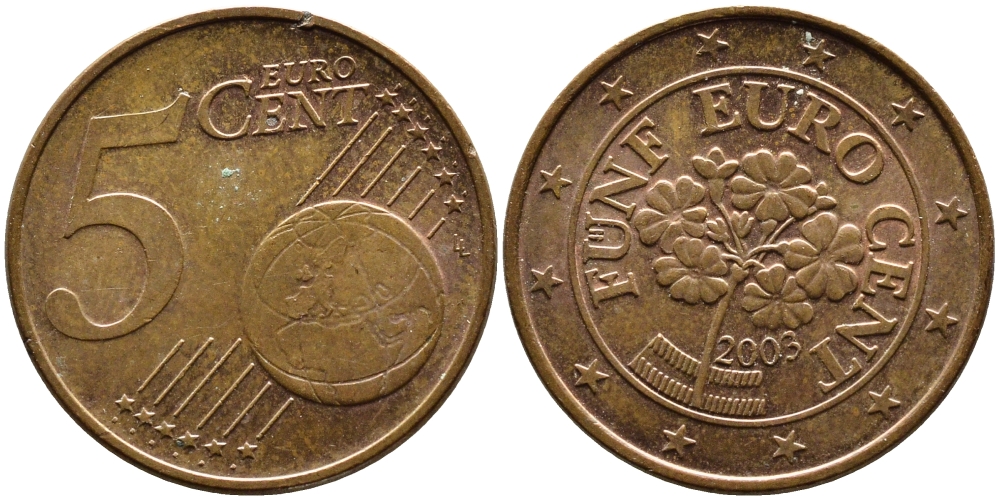 АВСТРИЯ 5 ЕВРОЦЕНТОВ 2003 KM 3084 сталь плакированная медью 4391-236