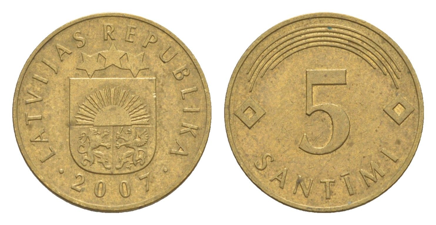 Латвия 5 сантимов 2007 KM 16 никель латунь 3999-1128