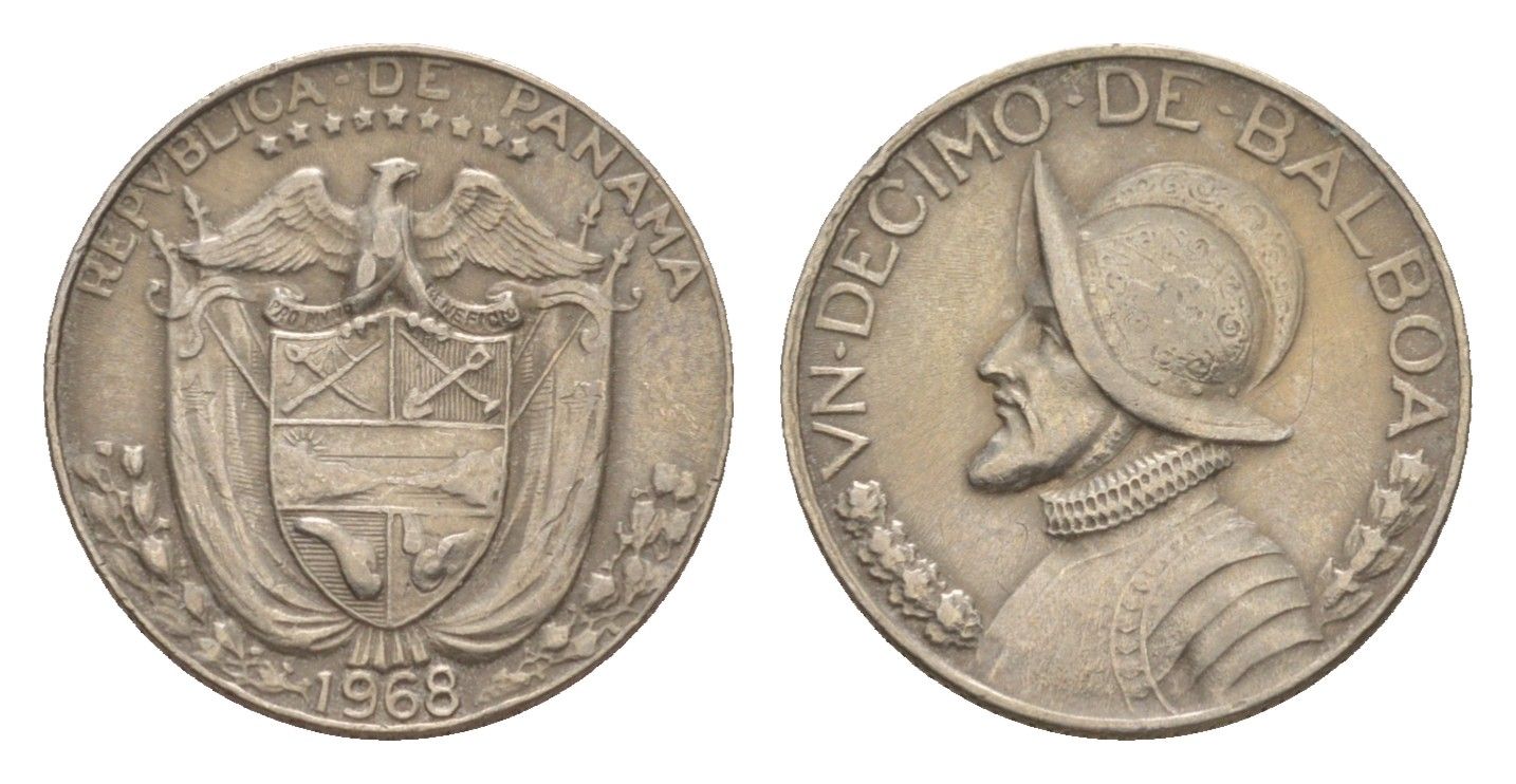 Панама 1/10 бальбоа (10 сентесимо) 1968 KM 10 медь плакированная медно-никелем 4644-131